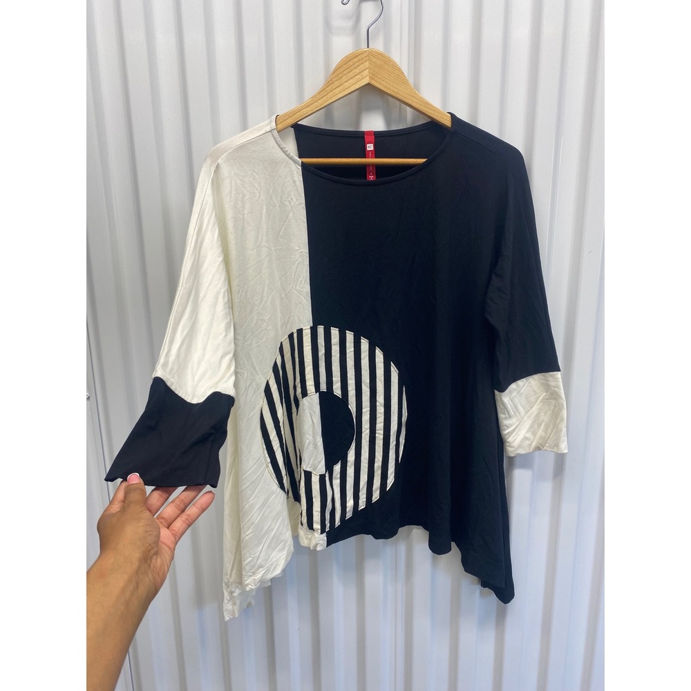 IC Collection Tunic Top Women Small Colorblock Asymmetrical Lagenlook Artsy - Picture 9 of 9